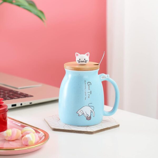 Spooky Creative Starry Sky Ceramic Mug – Cute 3D Cat Design with Lid & Spoon, Perfect for Office, Breakfast, & Gifts – Available in Blue – 420ml